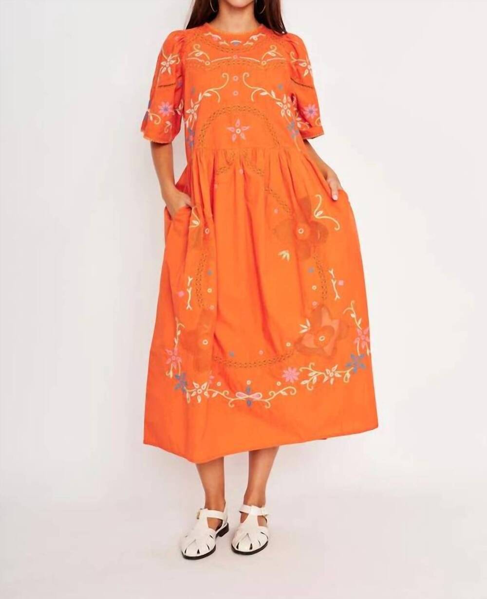 NEW DRA LOS ANGELES palm dress in orange embroidered